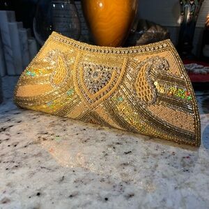 Unique Vintage Gold and Silver Beaded Clutch in Stellar Condition